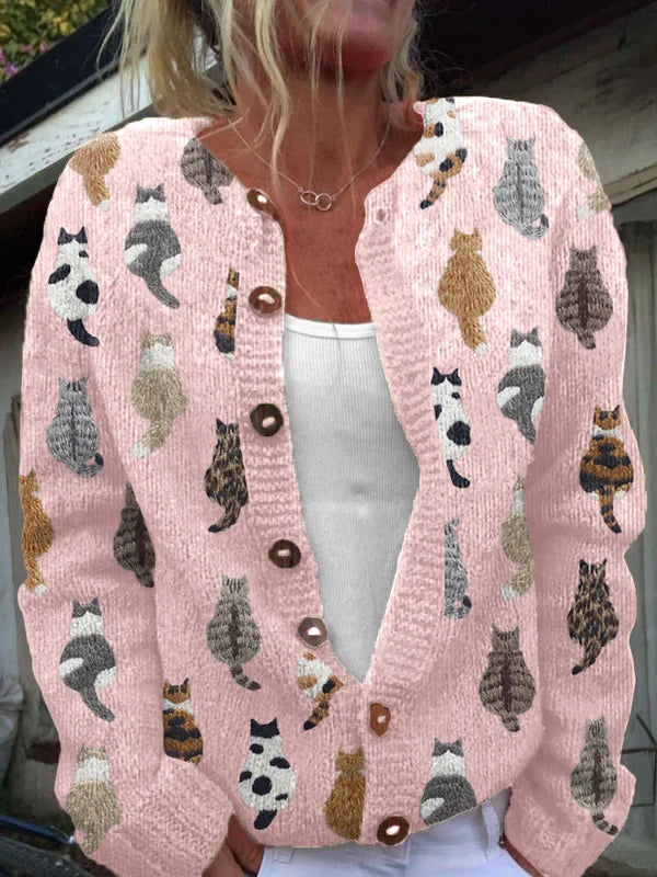 FRANCISCA | CÁRDIGAN DE PUNTO CON ESTAMPADO DE GATO