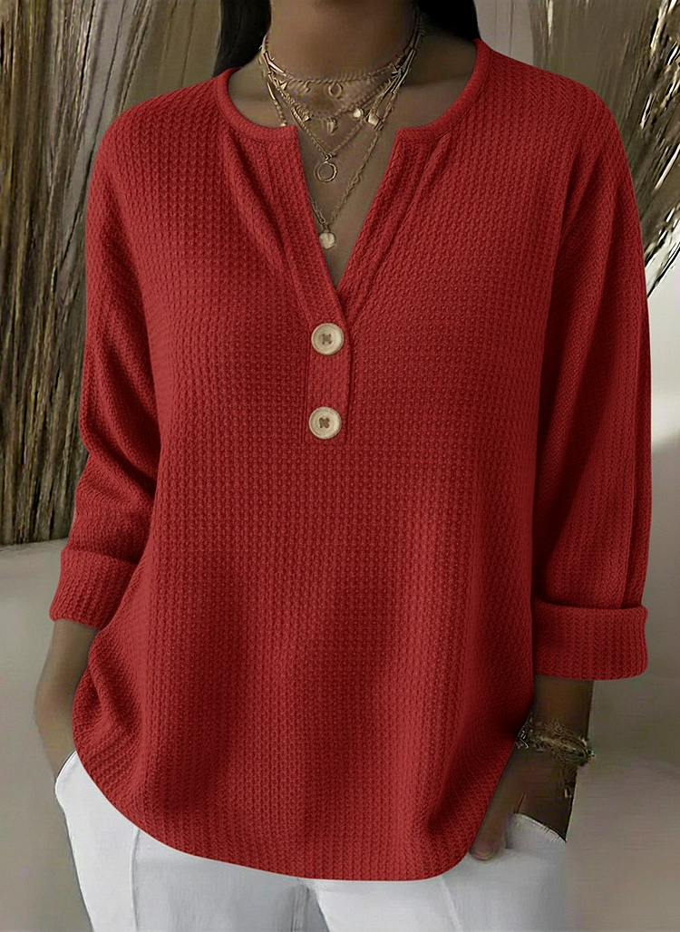 Lucía | Camiseta Henley de textura gofrada con botones