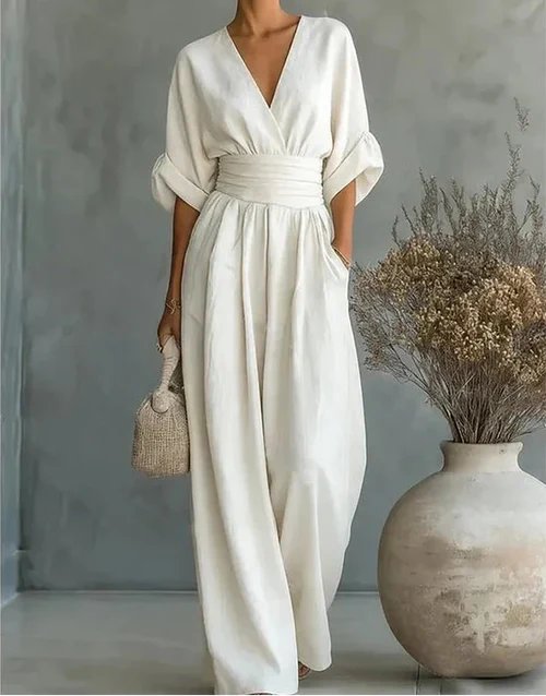 DANIELA | ELEGANTE MONO CON ESCOTE EN V Y PERNERAS ANCHAS