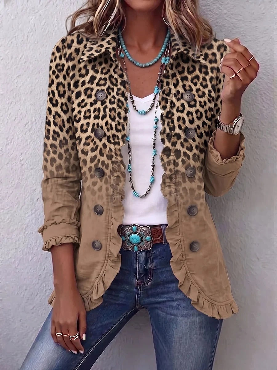 ELENA | CHAQUETA VINTAGE CON ESTAMPADO LEOPARDO DEGRADADO Y VOLANTES