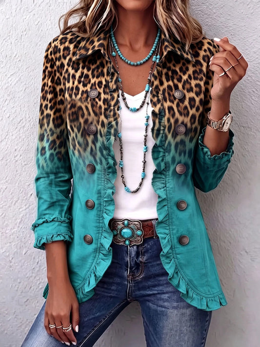 BEATRICE | BLAZER CON ESTAMPADO DE LEOPARDO Y VOLANTES