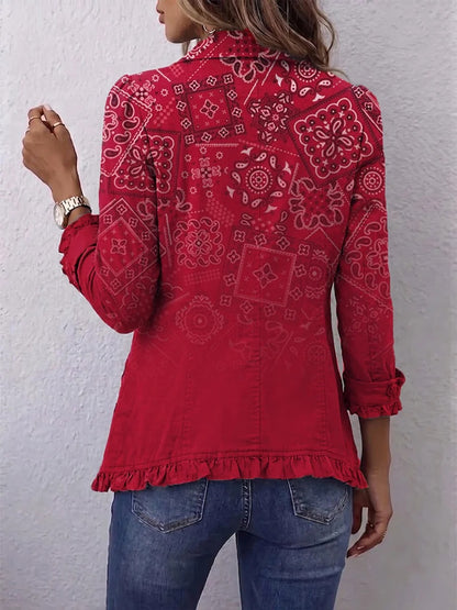 GAIA | CHAQUETA BOHEMIA CON ESTAMPADO PAISLEY DEGRADADO Y VOLANTES